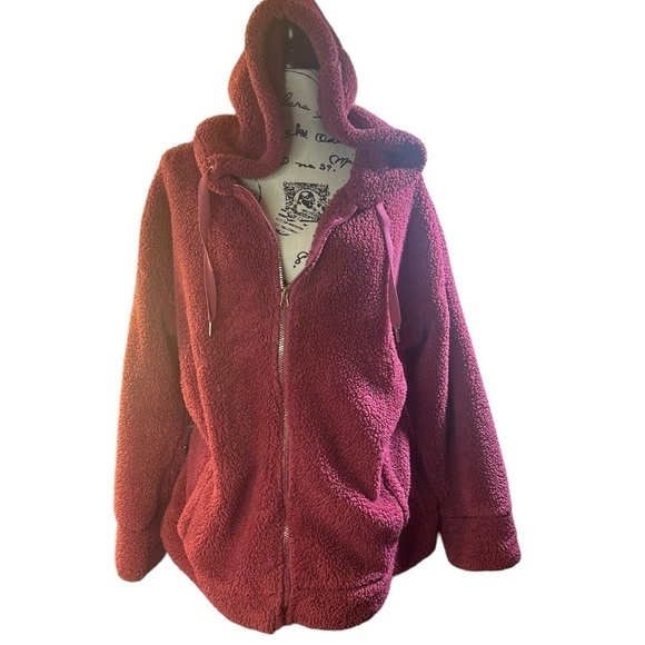 Mulberry Pink Hooded Fleece Jacket with Rose Gold Zipper XXL Soft Warm - Picture 1 of 7